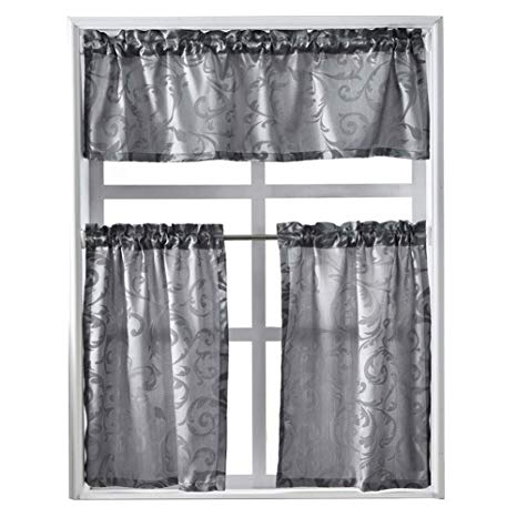 NAPEARL Kitchen Window Curtain Tiers and Valance, Set of 3 Pieces (Gray)