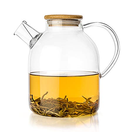 Tealyra - Glass Kettle Teapot - 1800ml - Stove-top Safe - Heat Resistant Borosilicate - Pitcher - Carafe - No-Dripping - Tea Juice Water - Hot Iced - Bamboo Lid - Filter Spout