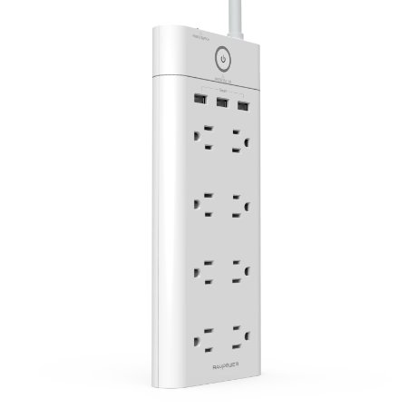 Power Strip RAVPower 8-Outlet 1875W 15A Surge Protector with 3-USB iSmart Output 6ft Cord (White)