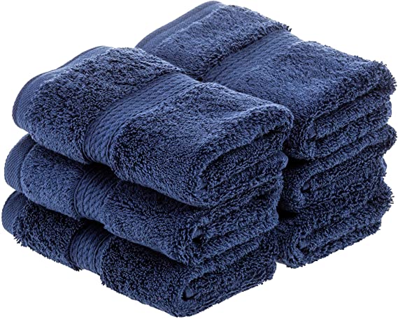 Superior 900 GSM Luxury Bathroom Face Towels, Made of 100% Premium Long-Staple Combed Cotton, Set of 6 Hotel & Spa Quality Washcloths - Navy Blue, 13" x 13" each