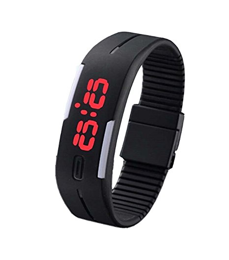 Coromose® Ultra Thin Sports Silicone Digital LED Sports Bracelet Wrist Watch(Black)