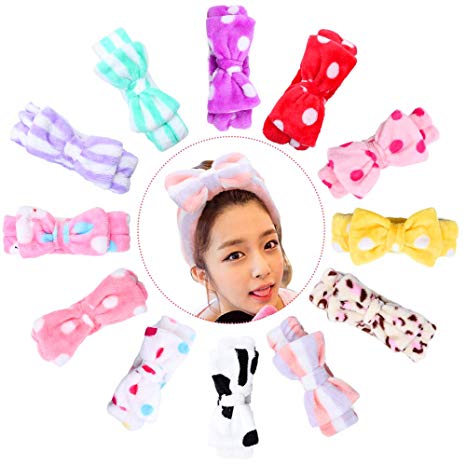 12 Pack Bow Hair Bands for Women Soft Carol Fleece Headband Multiple Styles Elastic Hair Band for Makeup Washing Face Shower Spa Mask