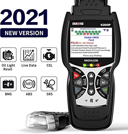 INNOVA 6200P ABS SRS OBD2 Scanner All Systems Code Reader with Oil Light Reset, Car Diagnostic Scan Tool with Battery Alternator Test Service/Smog Test/Live Data/Repair Solutions2 App