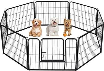 YAHEETECH 8 Panel 24-inch Dog Pen Playpen - Heavy Duty Metal Pet Dog Puppy Exercise Fence Fencing Barrier Kennel w/Gate Outdoor Indoor Black