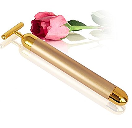 Soriace 24k Golden Beauty Bar - T Shape Electric Anti-aging Pulse Skin Care - Facial Skin Tightening Roller Massager - Face-lift Firming Electric Vibration Massager - Anti Wrinkles Eliminate Dark Beauty Bar