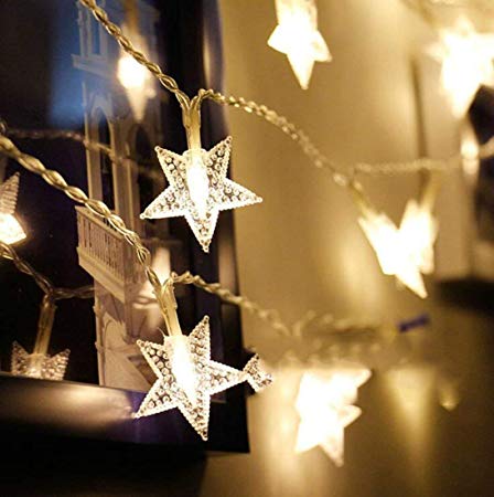 HuTools Christmas Twinkle Stars LED Lights, 16.5ft 50 LED Battery-Operated Fairy String Lights, Decoration for Home, Church, Holiday, Party, Wedding, Birthday (HuTools-Star Lights)
