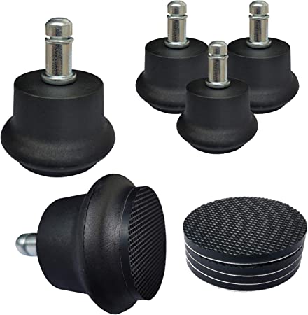 Bell Glides Replacement Office Chair or Stool Swivel Caster Wheels to Fixed Stationary Castors，2 Inch High Profile Stool Bell Glides with Separate Self Adhesive Rubber mat Without Wheels，5 Pieces (Casters b)