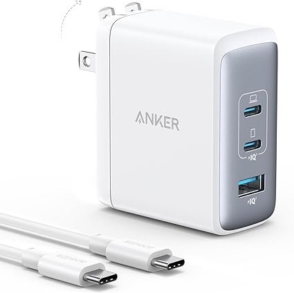 Anker Nano 100W USB-C Charger, 3-Port Fast Compact GaN Charger for MacBook Pro/Air, Pixelbook, ThinkPad, Dell XPS, iPad Pro, iPhone 15 Series, Galaxy S23, and More (USB-C to USB-C Cable Included)