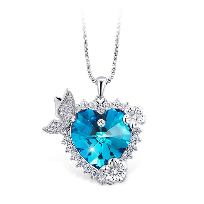 T400 Jewelers Butterfly Love Pendant Necklace Made with Swarovski Crystal,18 2" Love Gift