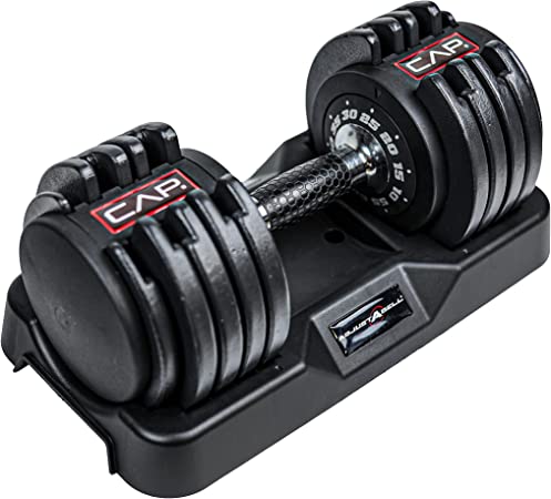 CAP Barbell 55 lb Single Adjustable Dumbbell with Contoured Full Rotation Handle, Honeycomb Black and Chrome Handle (SDBAIS-055G6)