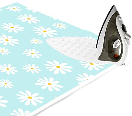 Encasa Homes Ironing Mat/Pad (Large 47 x 28 inch) with 3mm Padding & Silicone Iron Rest for Steam Pressing on Tabletop or Bed - Heat Resistant, Portable, Quilting & Travel Blanket - Daisy Blue