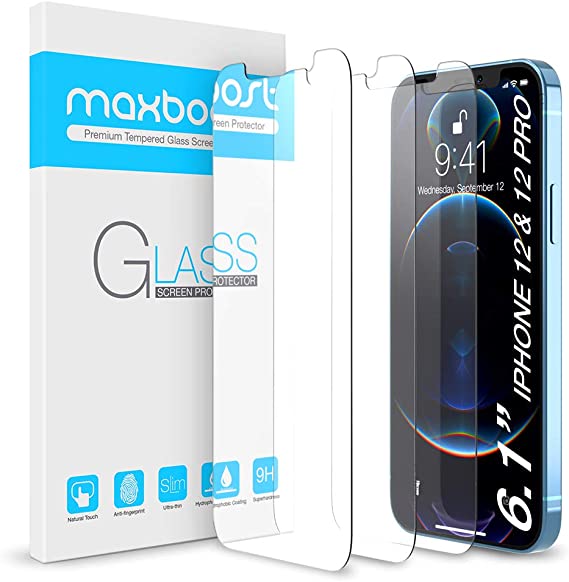 Maxboost Screen Protector Designed for iPhone 12 Screen Protector, iPhone 12 Pro Screen Protector -3 Pack, Tempered Glass Film compatible with iPhone 12 pro/12 6.1-inch (w/ Alignment Case Tool included)