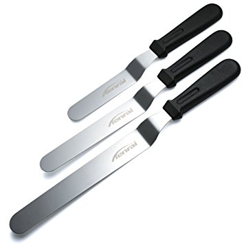 Tenrai Metal Icing Spatula Set Stainless Steel Cake Knife Offset Professional Tool for Decorating Cakes (Length: 6 8 10 Inch, Black, With plastic handle)