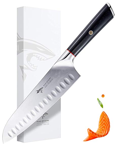 Damascus Santoku Knife- MAD SHARK Pro Kitchen Knives 8 Inch Chef's Knife, Best Quality Damascus Steel Knife with Ergonomic Handle, Razor Sharp, Best Choice for Home Kitchen & Restaurant