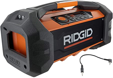 Ridgid R84087 18V Lithium Ion Cordless / Corded Jobsite Radio with Bluetooth, Aux, and AM/FM capabilities (AAA Battery and Aux Cord Included, 18V Battery Not Included)