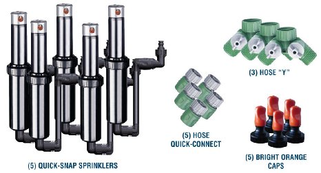Quick-Snap QSK-74 In-Ground 5-Inch Pop-Up Adjustable Sprinkler 5-Pack With Quick Hose Connectors And Splitters