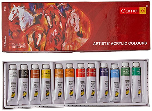 Camel Acrylic Color Box - 9ml tubes, 12 Shades