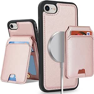 iPhone 8/7 case with Credit Card Holder mag Safe, iPhone 7/8/SE2/SE3 Phone Leather Case Wallet for Women Compatible mag Safe Wallet Detachable 2-in-1 for Men-Pink