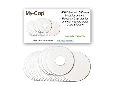 My-Cap's 400 Filters and 3 Crema Discs for use with Reusable Capsules for use with Nescafé Dolce Gusto Brewers | Compatible with Mini Me, Genio, Piccolo, Esperta and Circolo