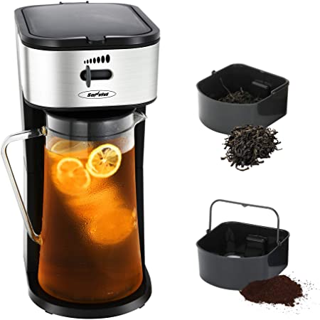 Coffee Maker, HEYNEMO Iced Tea Maker and Coffee Maker with 88 Ounce Glass Pitcher, Iced Tea Machine and Tea Coffee Brewing System, One-Touch Button 700W Fast Brew Auto Shut Off, Dishwasher Safe, Black