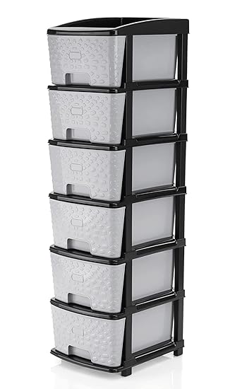 DOWAN Drawer Multipurpose Drawer Plastic Modular Chest Storage Organizer Home, Office, Parlor, School, Doctors, Home and Kids (Stone Grey - 6 XL)