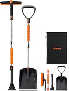 AstroAI 2" 1 Ice Scraper & Snow Shovel Kit, 47.2" Ice Scrapers for Car Windshield and 360° Pivoting Snow Brush, Extendable Snow Shovel with Foam Grip for Car, Trucks, SUVs, Vehicles