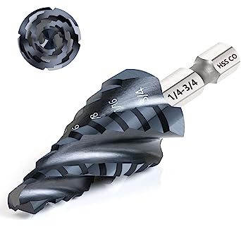 Matework M35 Cobalt Step Bit for Metal, Four Spiral Flute Step Drill Bit (1/4"-3/4") Wear-Resistant TiAlN Coated, 1/4" Hex Shank Unibit for Carbon Steel, Stainless Steel, Wood, Plastic (9 Size)