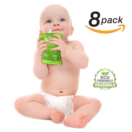 HB Reusable Food Pouch Easy Clean No Leaks For Baby Toddler Kids (8-Pack)