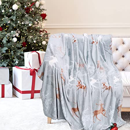 BedsPick Fleece Throw Blanket Christmas Reindeer Blanket Super Soft Flannel Blanket for Pets Lightweight Microfiber Flannel Blankets for Couch Bed Sofa Warm for All Seasons(50"×60", Blue)
