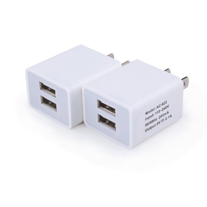 Wall Charger AiGoo 2-Pack 21A Dual Port USB Home Travel Wall Charger Plug for iPhone 6 Plus 6s Plus iPad Tablet Samsung Galaxy S6 HTC LG Sony Nokia Blackbarry and More USB Devices White