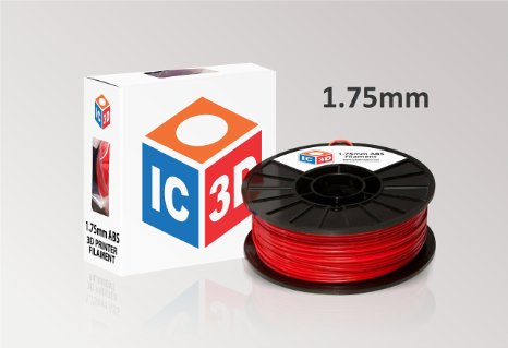IC3D High Quality Red 1.75mm ABS 3D Printer Filament - 2lb Spool - Dimensional Accuracy  /- 0.05mm - Professional Grade 3D Printing Filament - MADE IN USA