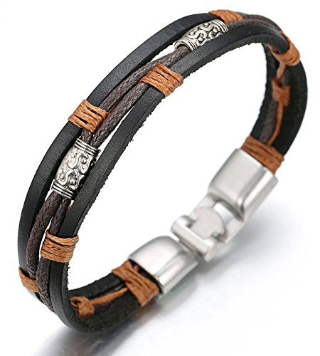 【SEASON SALE】Halukakah "RETRO" Men's Leather Bracelet Vintage Style 8.66"/22cm with FREE Giftbox