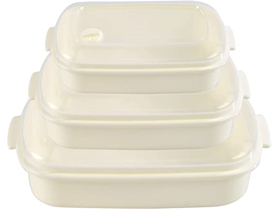 HOME-X Rectangle Food Storage Containers, Microwave Cookware, Easy Storage – 21 oz / 27 oz / 81 oz Capacity - Set of 3 – Cream