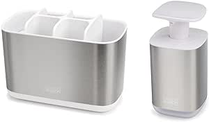 Joseph Joseph Bathroom Beauties 2-Piece Bathroom Sink Set with Toothbrush Holder and Soap Pump, Stainless Steel