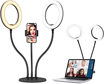 Selfie Ring Light with Tripod Stand for Desk, Dimmable LED Circle Lighting for Video Conferencing, Recording, Photo, Makeup, Zoom , YouTube, TIK Tok, ARO de Luz for Laptop, iPhone, Android