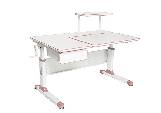 ApexDesk Little Soleil DX 43" W Children's Height Adjustable Study Desk w/Integrated Shelf & Drawer (Pink Desk Only)