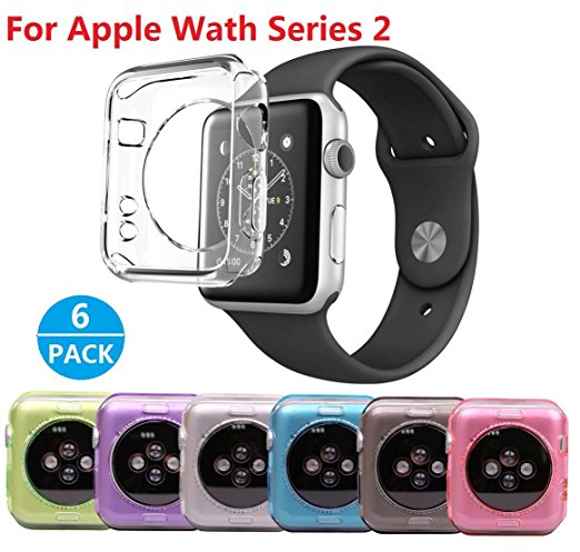 Apple Watch 2 Case , Monoy 2016 New Design 6 Color Pack Slim Clear TPU Case for iwatch Series 2 42mm (6pack-42MM TPU Case)