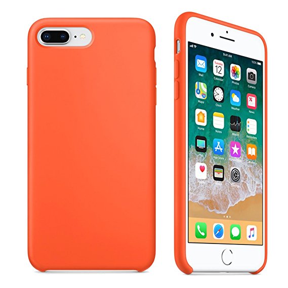 iPhone 8 Case, iPhone 7 Case,LINDIANSHUMA Liquid Silicone Gel Rubber Case with Soft Microfiber Cloth Lining Cushion for Apple iPhone 8 (2017)/iPhone 7 (2016),Spicy Orange