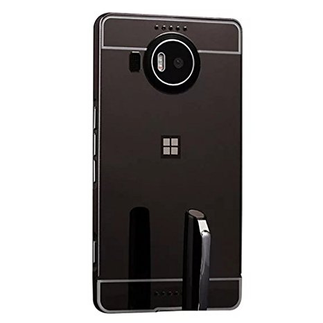 Lumia 950 XL Case, Ranyi [Mirror Series] Luxury Aluminum Metal Bumper Frame Detachable   Bling Mirror Hard Back 2 in 1 Cover Thin Fit Protective Case for Microsoft Lumia 950 XL (black)