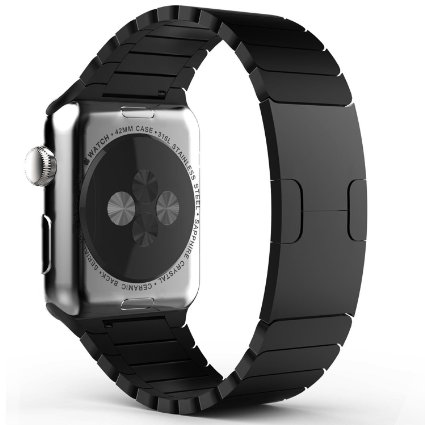 Apple Watch Band Cbin Stainless Steel Replacement Smart Watch Band Link Bracelet with Double Button Folding Clasp for 42mm Apple Watch All Models - black