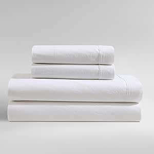 Calvin Klein - Queen Sheets, Washed Cotton Percale Bedding Set, Modern Home Decor (White, Queen)