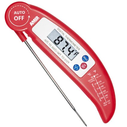 Food Thermometer Amir Digital Instant Read Candy  Meat Thermometer With Probe For Kitchen Cooking BBQ Poultry Grill --- Foldable Fast and Auto OnOff