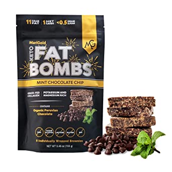 MariGold Keto Fat Bombs Snacks - Mint Chocolate Chip - Low Carb, Collagen Rich, Grass-fed Ghee, Organic Cocoa Butter, Gluten-Free, Non-GMO (1 bag, 5 Servings), No Weird Aftertaste