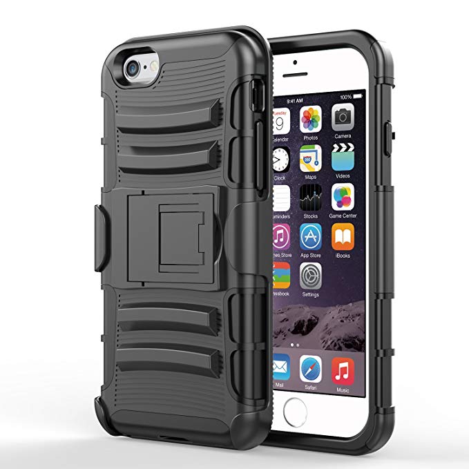 iPhone 6s Plus Case - MoKo Full Body Rugged Holster Cover with Swivel Belt Clip - Dual Layer Shock Resistant Cover for Apple iphone 6 Plus (2014) / 6s plus (2015) 5.5 Inch Smartphone, BLACK