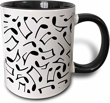 3dRose Music Notes Pattern White and Black Two Tone Mug, 1 Count (Pack of 1), Multicolor