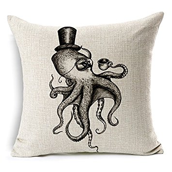 HomeChoice Cotton Linen Sea Cretures Octopus In Black And White Durable Home Square Decorative Throw Pillow Cover Accent Cushion Cover Pillow Shell Bed Pillow Case 18 By 18 Inches (18"X18")