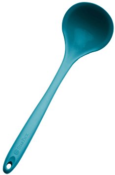 StarPack XL Size Silicone Ladle Spoon (13.5") in Hygienic Solid Coating, Soup Ladle with Bonus 101 Cooking Tips (Teal Blue)