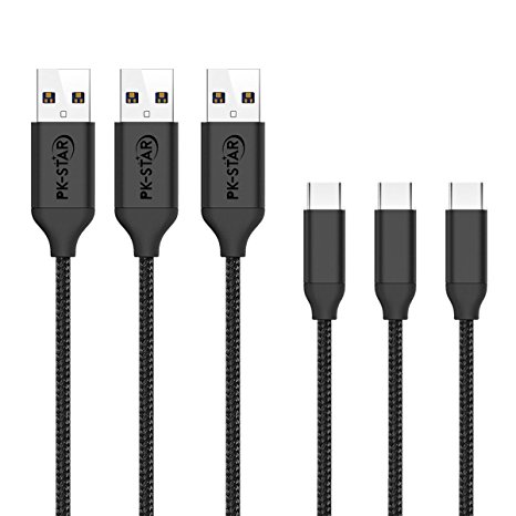 USB C Cable,PK-STAR USB C to USB 3.0 Cable [3-Pack 6.6ft] Extra Long Nylon Weave Quick Charging Cable with Reversible Connector for Google Pixel XL,LG G5/V20,HTC 10,Nexus 5X/6P and More