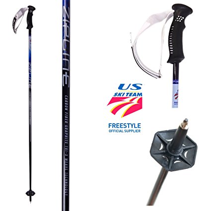 Ski Poles 100% Carbon Composite Graphite - Zipline "Blurr" 16.0 U.S. Freestyle Ski Team Official Ski Pole (Downhill / Mens / Womens / Kids / Junior / Freestyle / Racing)