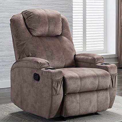 CANMOV Recliner Chair with 2 Cup Holders, Manual Ergonomic Recliner for Living Room Chair Home Theater, Camel
